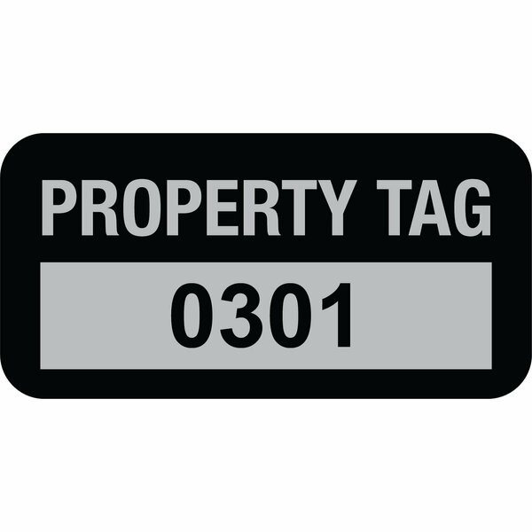 Lustre-Cal Property ID Label PROPERTY TAG5 Alum Black 1.50in x 0.75in  Serialized 0301-0400, 100PK 253769Ma1K0301